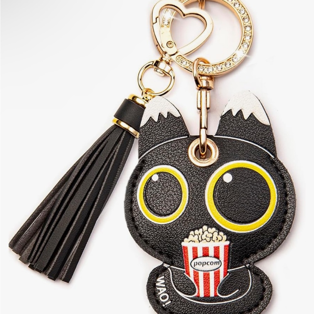 Bag Charm Cat 🐈⬛ Black and Gold Key Wristlet and Bag Charm Accessories - Picture 2 of 4